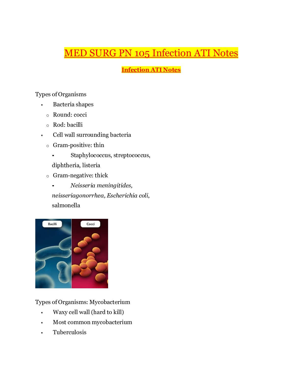 Preview image for MED SURG PN 105 Infection ATI Notes